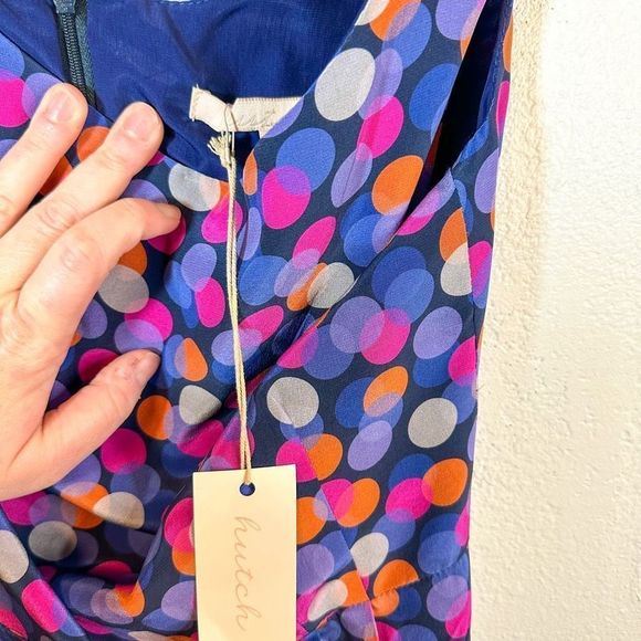 Hutch Polka Dot Scoop Back Sheath Sleeveless Silk Dress Size 8 - Picture 4 of 8